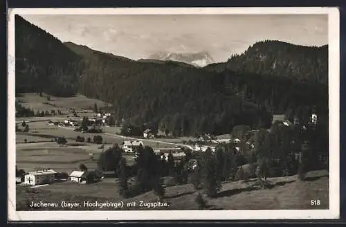 AK Jachenau /Bayer. Hochgebirge, Ortspartie mit Zugspitze