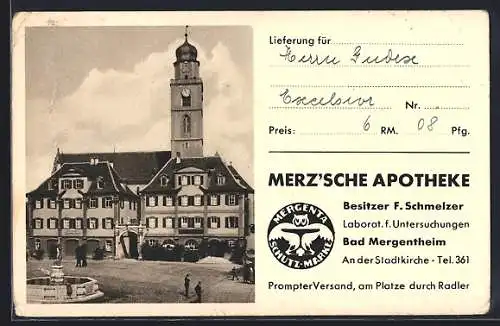 AK Bad Mergentheim, Rathaus mit Brunnen, Merz`sche Apotheke