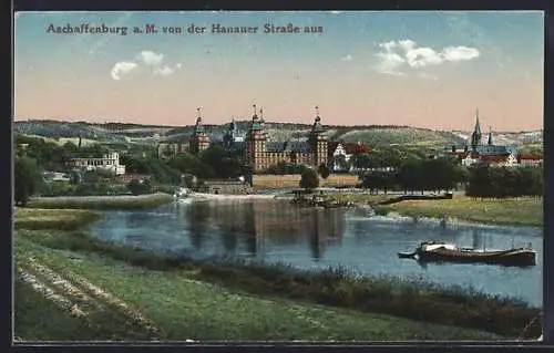AK Aschaffenburg a. M., Pompejanum und königliches Schloss mit Boot
