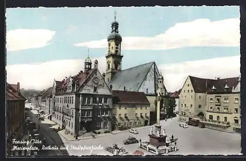 AK Freising /Isar, Marienplatz, Rathaus und Stadtpfarrkirche