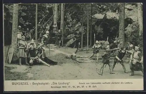 AK Wunsiedel, Bergfestspiel Die Losburg, Arnold von Liebenstein verflucht sterbend die Losburg
