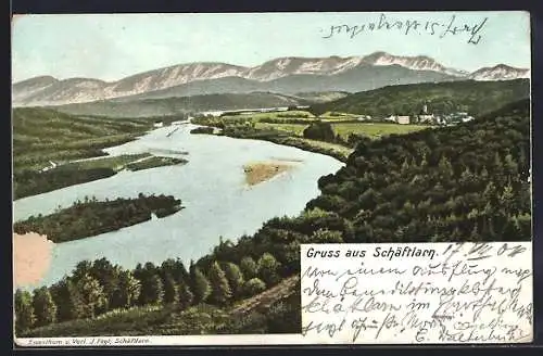 AK Schäftlarn, Flusspartie mit Gebirge