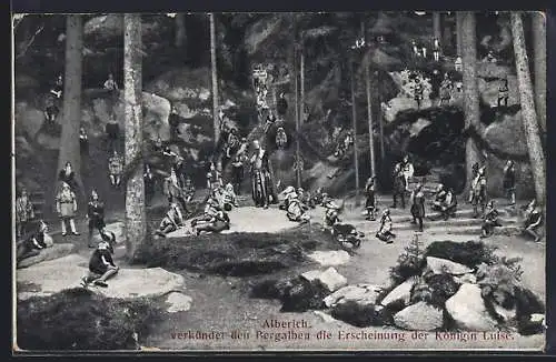 AK Wunsiedel, Bergfestspiel Die Losburg, Alberich verkündet den Bergalben die Erscheinung der Königin Luise