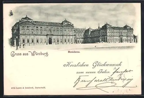 AK Würzburg, Residenz mit Strassenpartie, Neujahrsgruss