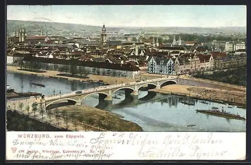 AK Würzburg, Mainufer vom Käppele aus gesehen