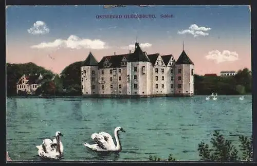 AK Glücksburg /Ostsee, Schloss, Schwäne
