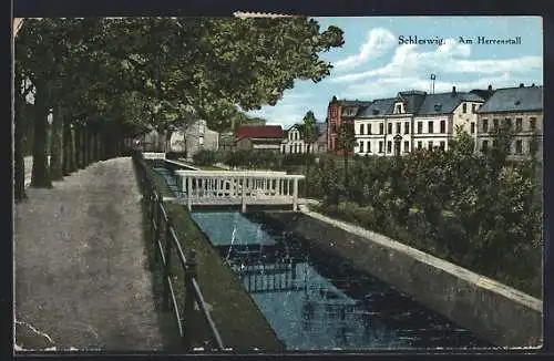 AK Schleswig, Am Herrenstall, Flusspartie mit Brücke