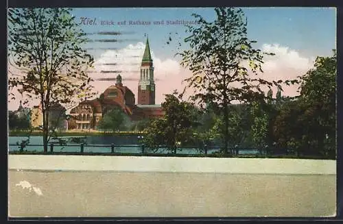 AK Kiel, Blick auf Rathaus und Stadttheater