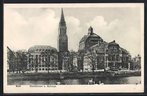 AK Kiel, Stadttheater und Rathaus am Ufer