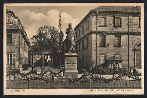 AK Bayreuth, Ansicht Jean Paul-Platz und Denkmall