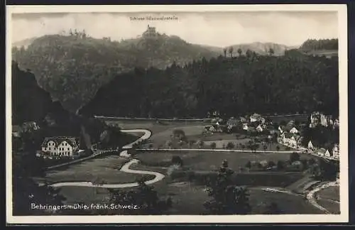 AK Behringersmühle /Fränk. Schweiz, Teilansicht mit Blick auf Schloss Gössweinstein