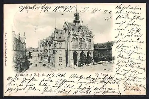 AK Erfurt, Strassenpartie am Rathaus