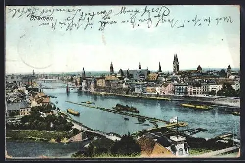 AK Bremen, Flusspartie mit Blick auf die Innenstadt