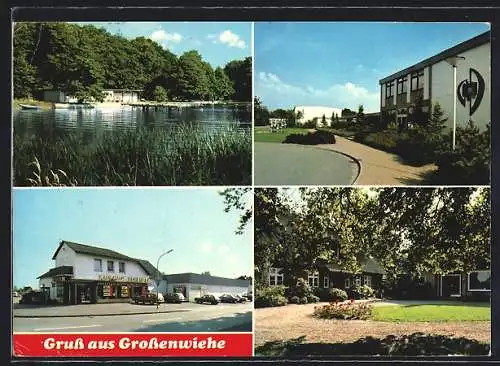 AK Grossenwiehe bei Flensburg, Strassenpartie mit Kaufhaus, Ortspartie, Uferpartie