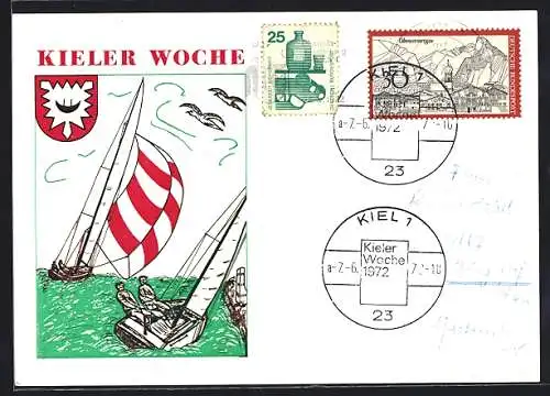 Künstler-AK Kiel, Kieler Woche 1972, Segelboote auf See