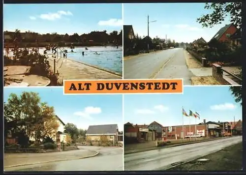 AK Alt Duvenstedt, Schwimmbad mit Badegästen, Partie an der Tankstelle