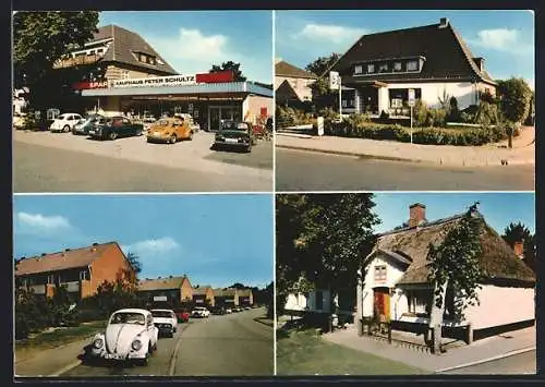 AK Eggebek /Schleswig-Holstein, Spar-Kaufhaus Peter Schultz, Häuser im Ort, VW Käfer