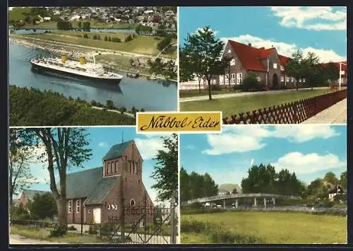 AK Nübbel /Eider, Flusspartie mit Dampfschiff, Die Kirche