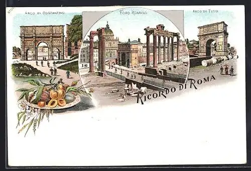 Lithographie Roma / Rom, Arco di Costantino, Foro Romano