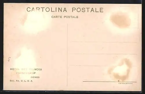 Künstler-AK Genova, Hotel des Princes Fürstenhof, Strassenbahnen