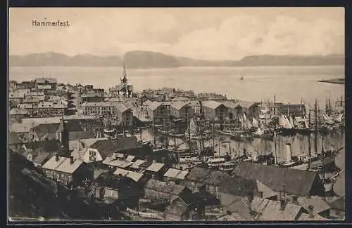 AK Hammerfest, Ortspartie mit Hafen und Kirche