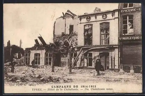 AK Ypres, Hôtel de la Châtellenie, The Chatellerie hotel, Ruine des Hotels