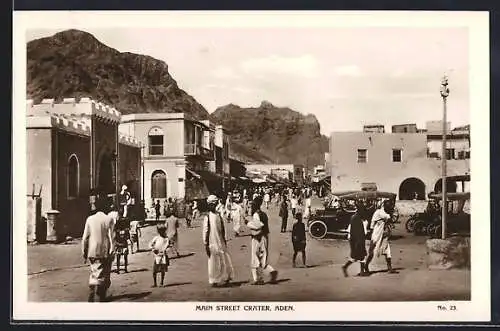 AK Aden, Main Street Crater, Hauptstrasse mit Auto-Verkehr