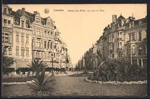 AK Louvain, Avenue des Alliés, Vue vers la Gare