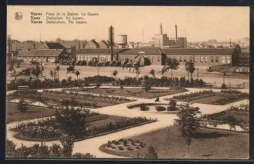AK Ypres, Place de la Station, le Square, Bahnhof