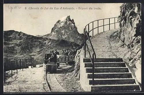 AK Lac d`Artouste, Chemin de fer, depart du Train, Kleinbahn