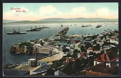 AK Gibraltar, looking at Rosia Bay, ships at the pier