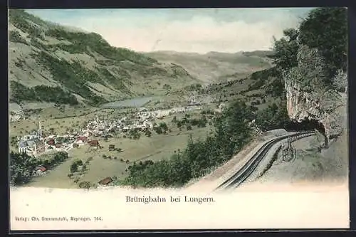 AK Lungern, Ort & Anlagen der Brünigbahn, um 1900