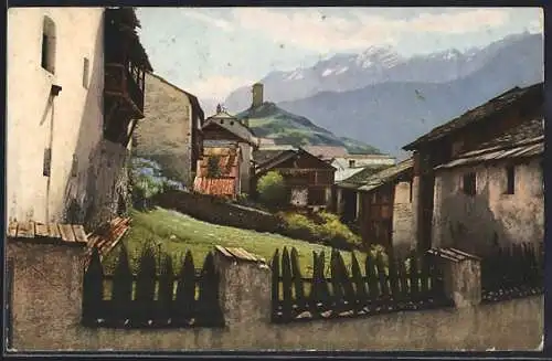 AK Ardez, Teilansicht auf das Dorf mit Blick auf den Steinsberg