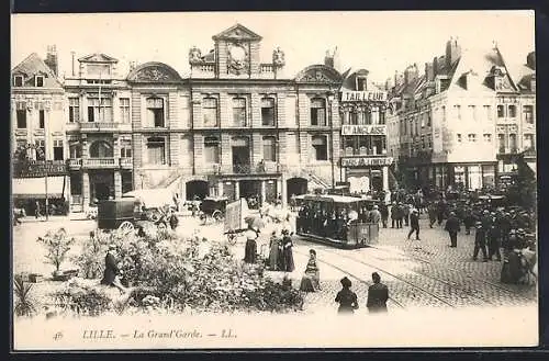 AK Lille, La Grande`Garde, Pferdebahn auf Platz