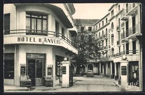 AK Lourdes, Hotel d`Anvers, Magasin, Boulevard de la Grotte
