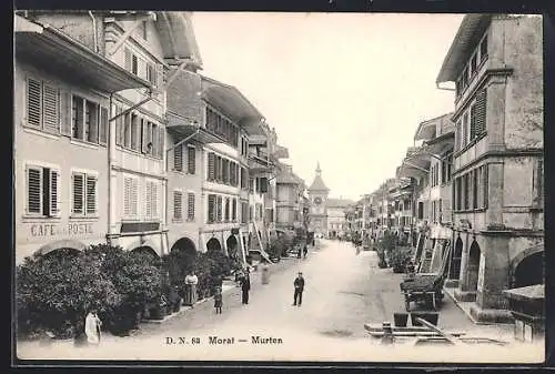 AK Morat /Murten, Strassenpartie mit Cafe de la Poste