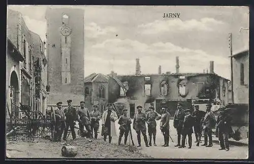 AK Jarny, Kirche und Wohngebäude in Trümmern