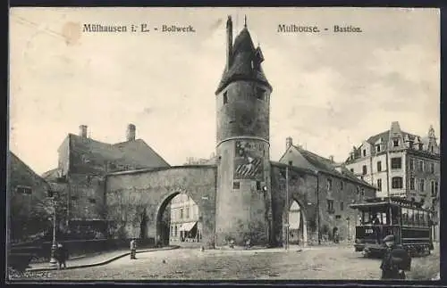 AK Mülhausen i. E., Bollwerk, Strassenbahn