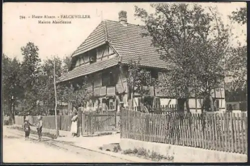 AK Falckwiller, Maison Alsacienne mit Kindern