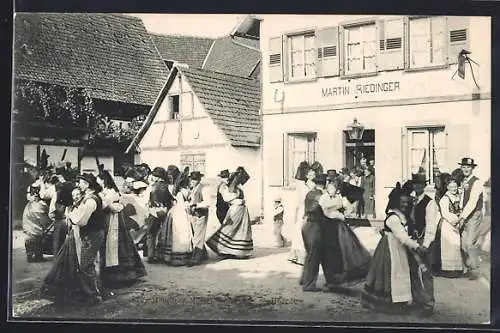 AK D`r Hoerdter Messti, Tanzpaare in elsass-lothringischer Tracht