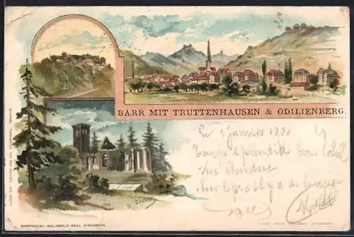 Lithographie Barr, Ortsansicht mit Truttenhausen und Odilienberg