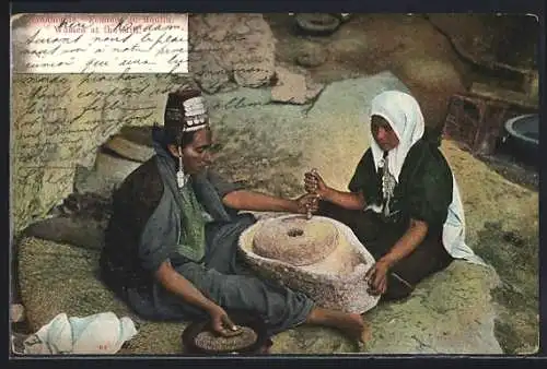 AK Handmühle, Femmes an Moulin, arabische Volkstypen
