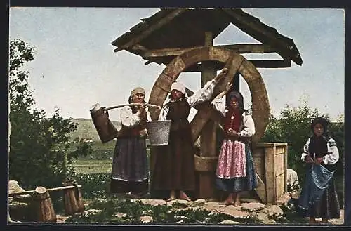 AK Rumäninnen holen Wasser am Dorfbrunnen