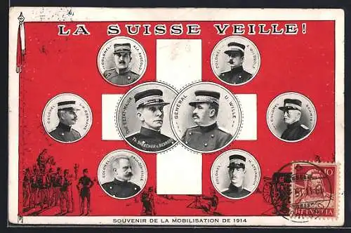 AK Suisse, La Mobilisation de 1914, Colonel Paul Schiessle, Colonel L. H. Bornand, Général U. Wille