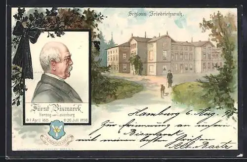 Lithographie Friedrichsruh, Schloss, Letzte Ruhestätte, Fürst Bismarck, Herzog von Lauenburg, 1815-1898