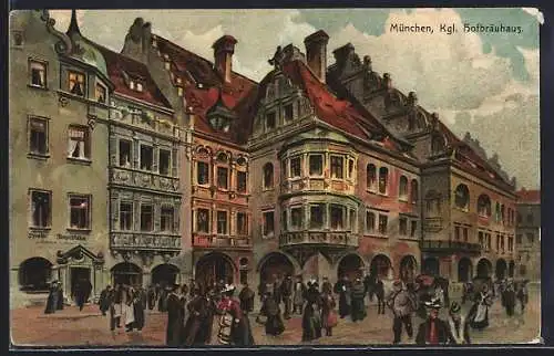Künstler-AK Münchner Hofbräuhaus mit Tyroler Torgelstube