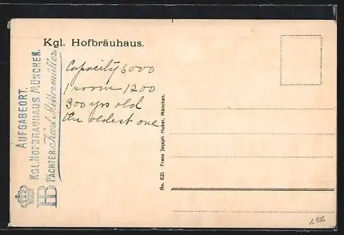 Künstler-AK Münchner Hofbräuhaus mit Tyroler Torgelstube