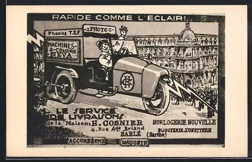 AK Sablé, Rapide Comme l'Eclair!, le Service de Livraisons de la Maison H. Cosnier, Horlogerie Nouvelle