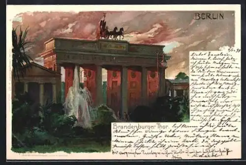 Künstler-AK Heinrich Kley: Berlin, Brandenburger Tor mit Springbrunnen