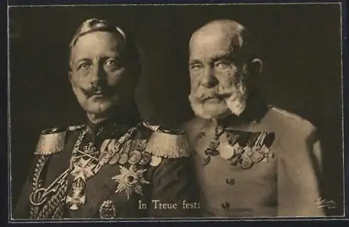 AK Kaiser Franz Josef I. von Österreich und Kaiser Wilhelm II. in Uniform mit Orden
